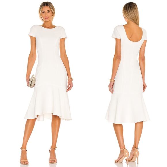 Amanda Uprichard | Evalina Dress in Ivory Cap Sleeve Midi Flounce M - Picture 1 of 12